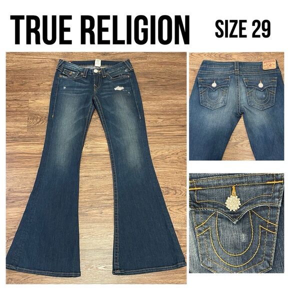 NWOT True Religion Raegan Flare Lowrise Women's Jeans Dark Wash Blue Size 29